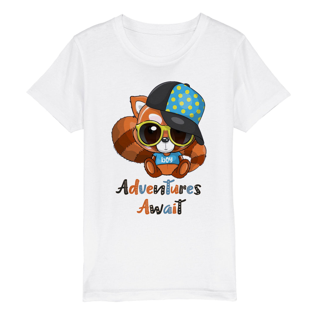 Organic Kids Crewneck T-shirt - Red Panda Boy "Adventures Await"