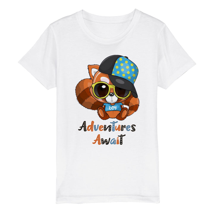 Organic Kids Crewneck T-shirt - Red Panda Boy "Adventures Await"