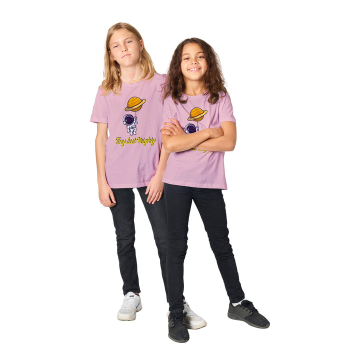 Organic Kids Crewneck T-shirt - Little Astronaut Unisex "Tiny but Mighty"