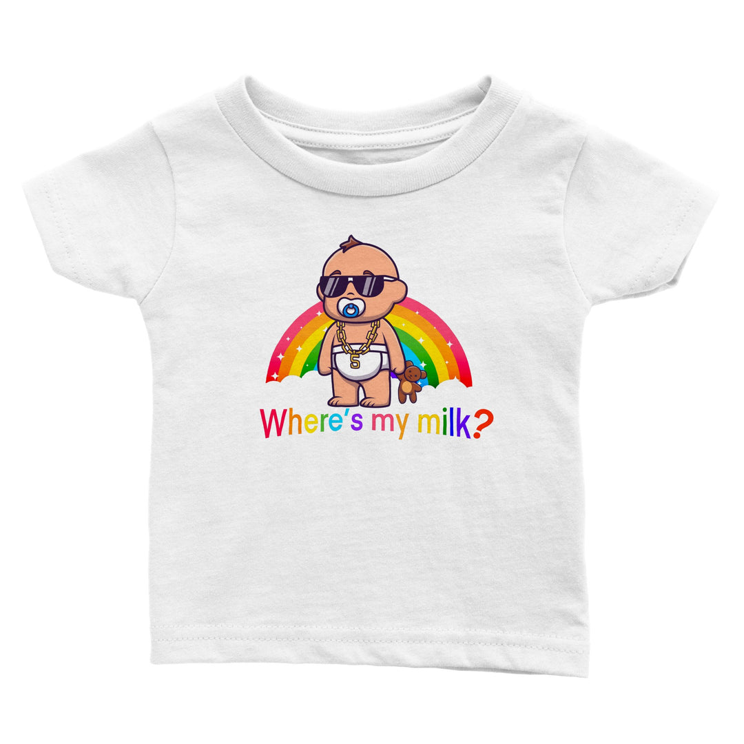 Classic Baby Crewneck T-shirt - Where's My Milk Rainbow