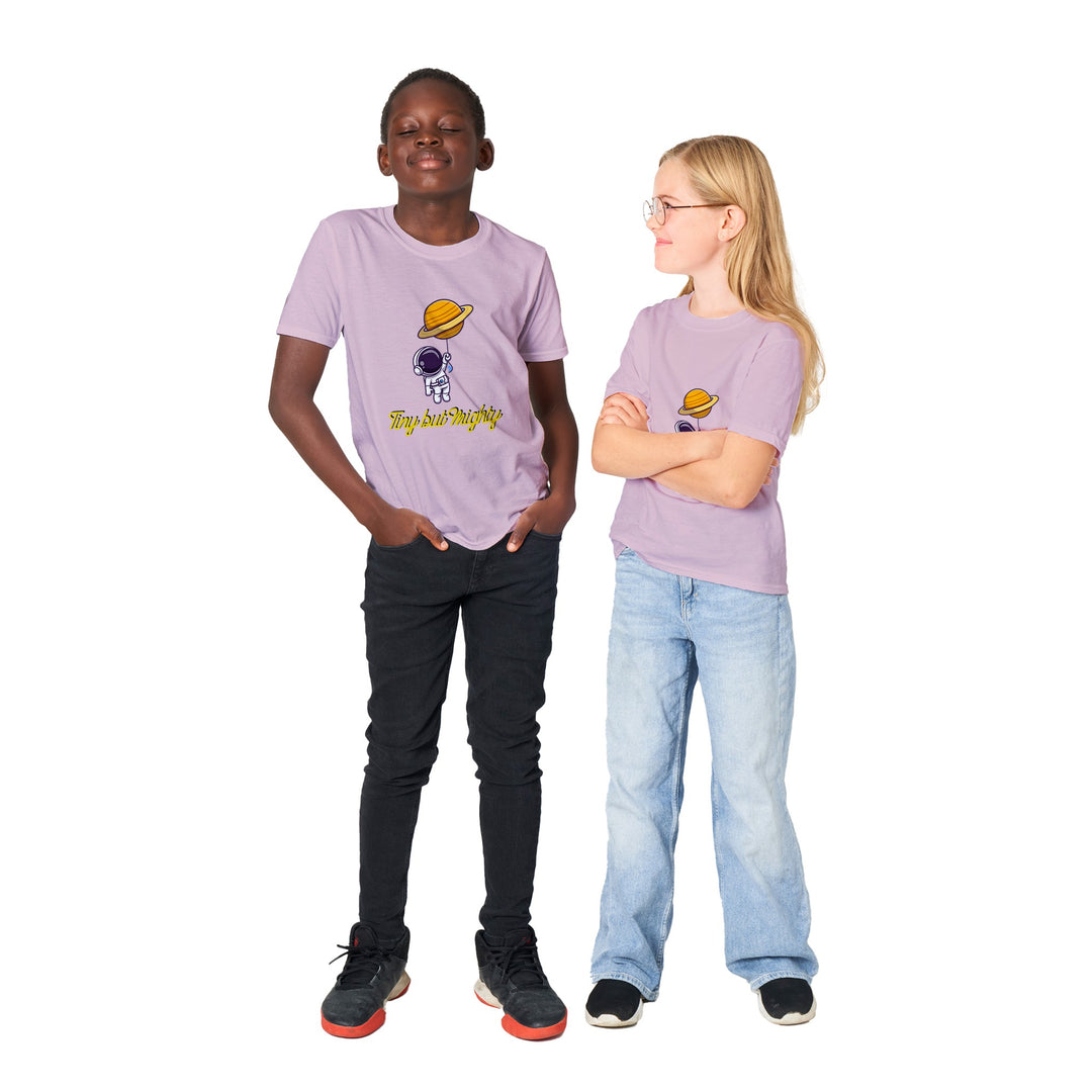 Classic Kids Crewneck T-shirt - Little Astronaut Unisex "Tiny but Mighty"