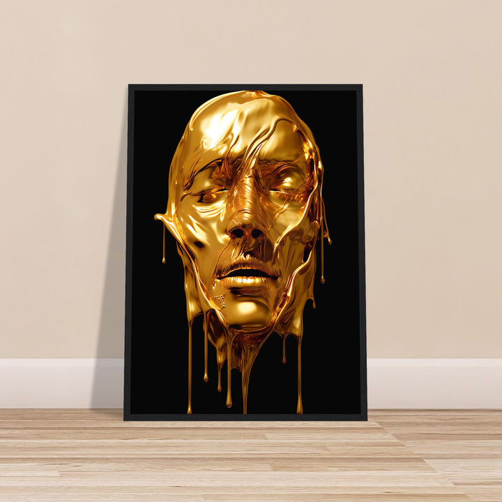 Classic Semi-Glossy Paper Wooden Framed Poster - Gold Face Dripping