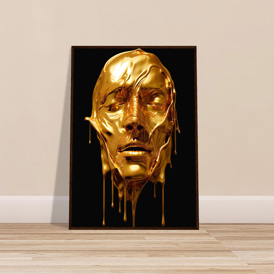 Classic Semi-Glossy Paper Wooden Framed Poster - Gold Face Dripping