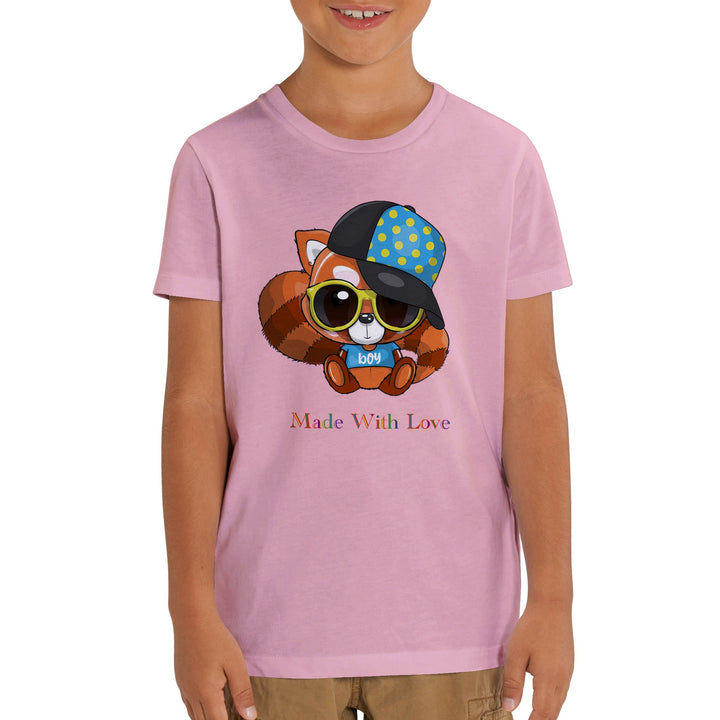 Organic Kids Crewneck T-shirt - Red Panda Boy "Made With Love"