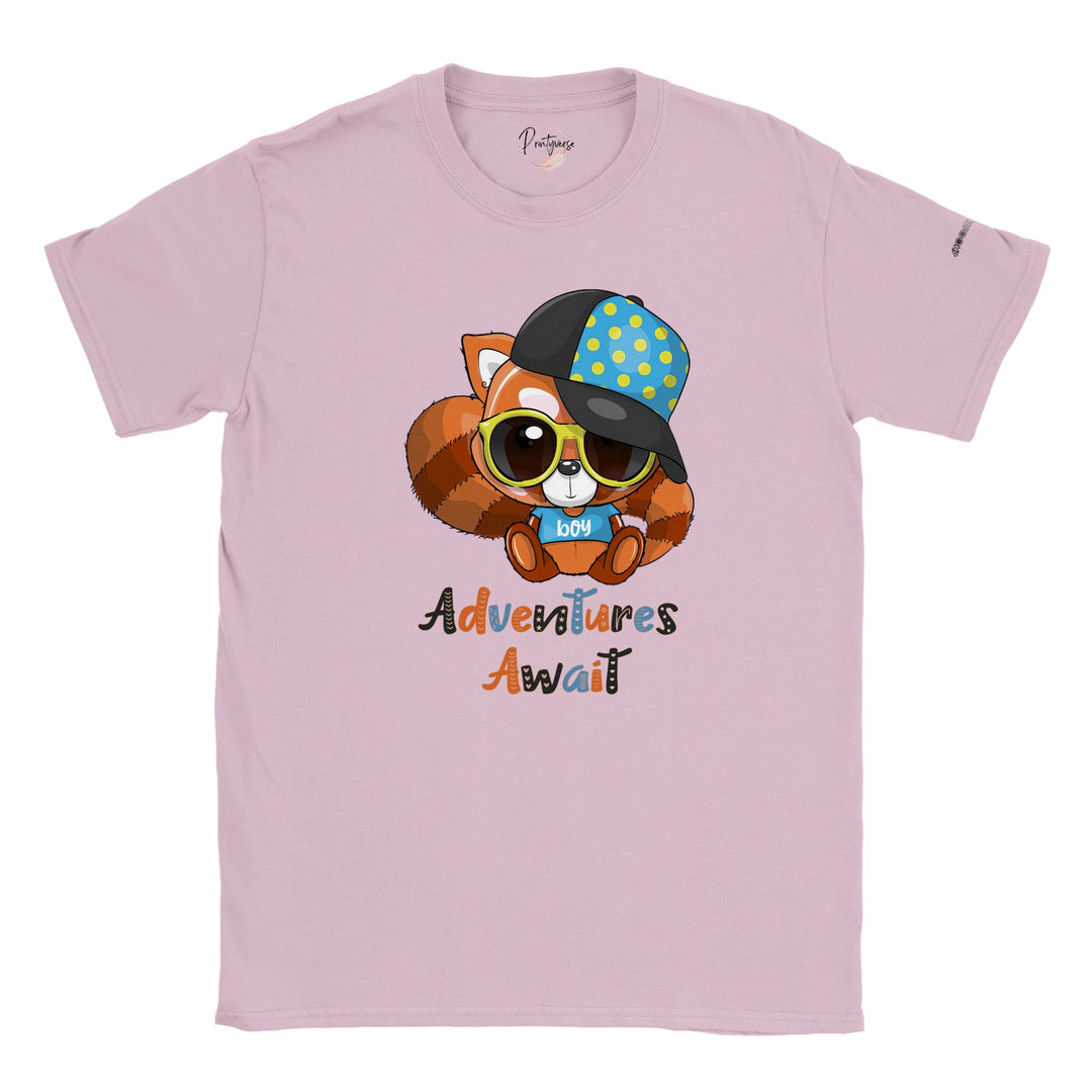 Classic Kids Crewneck T-shirt - Red Panda Boy "Adventures Await"