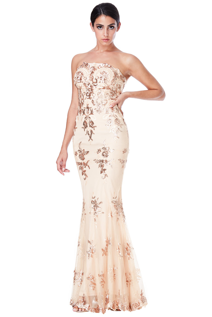 Strapless Sequin Embroidered Maxi Dress