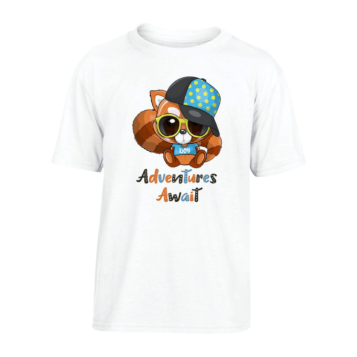 Performance Kids Crewneck T-shirt - Red Panda Boy "Adventures Await"