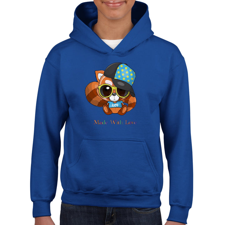 Classic Kids Pullover Hoodie - Red Panda Boy "Made With Love"
