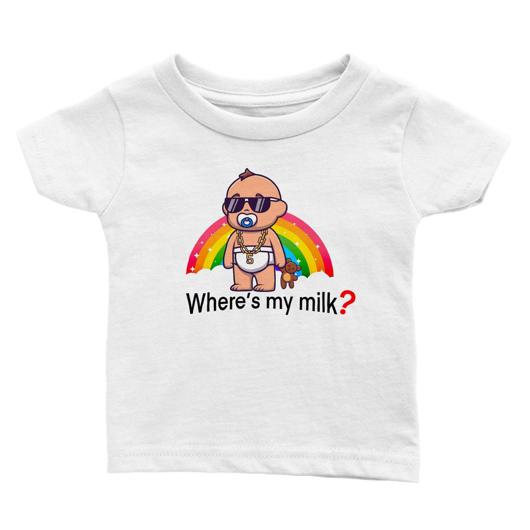 Classic Baby Crewneck T-shirt - Where's My Milk Rainbow II