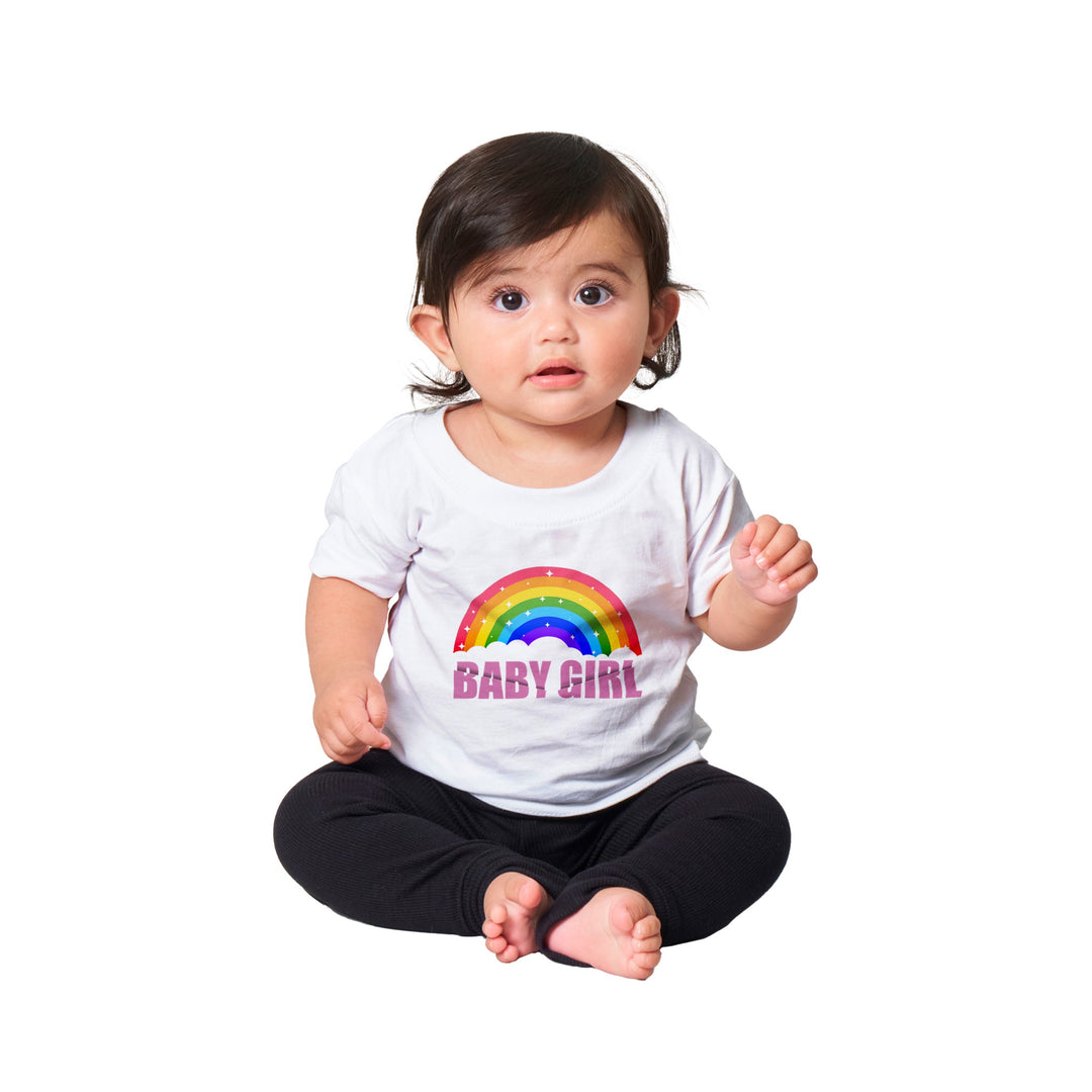 Classic Baby Crewneck T-shirt - Baby Girl Rainbow