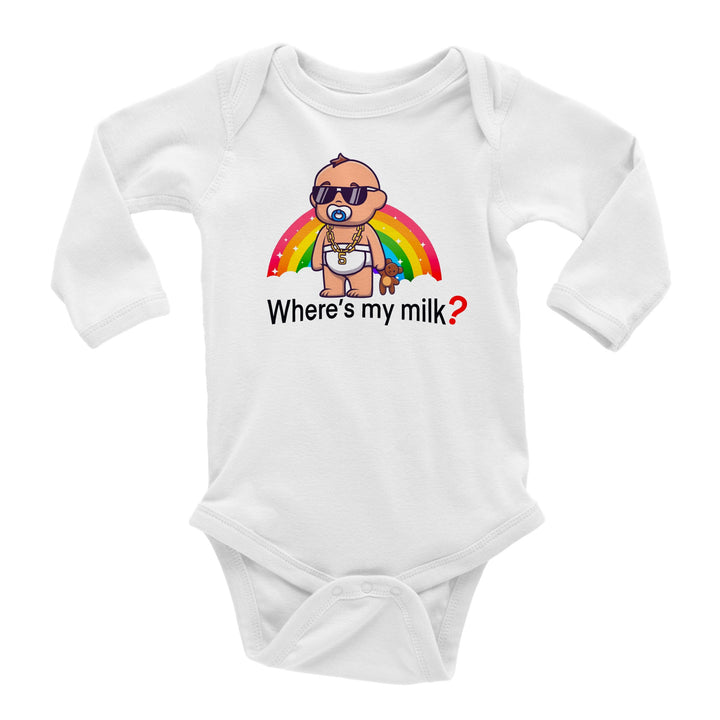 Classic Baby Long Sleeve Bodysuit - Where's My Milk Rainbow II