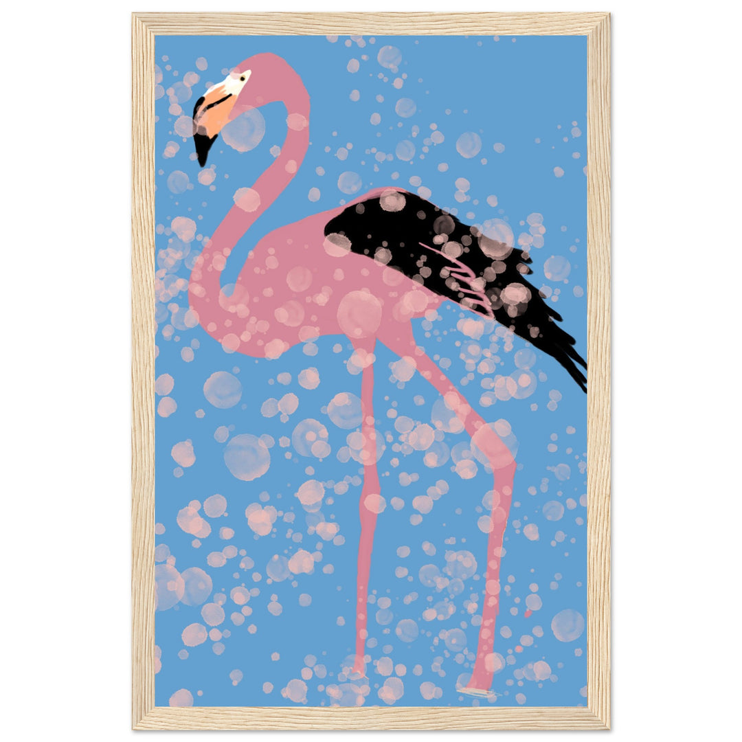 Classic Semi-Glossy Paper Wooden Framed Poster - Pink Flamingo