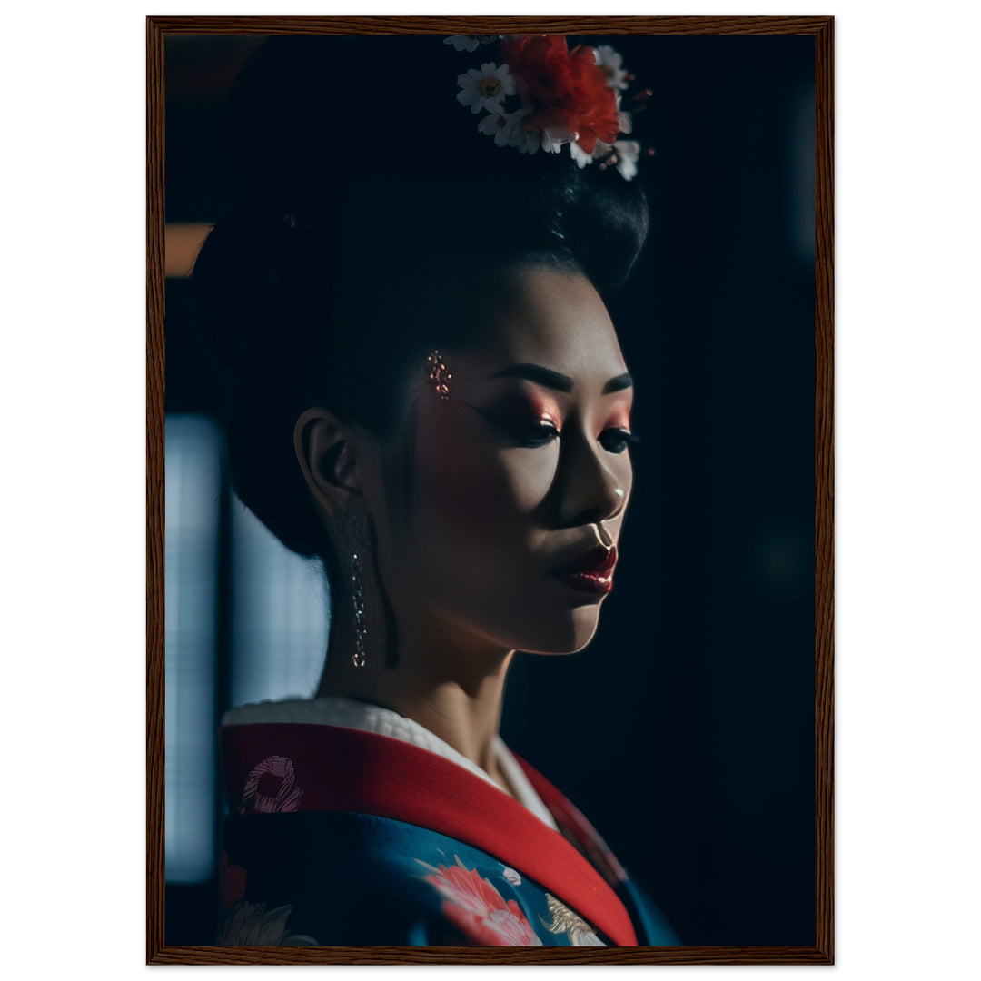 Museum-Quality Matte Paper Wooden Framed Poster - Geisha's Solitude