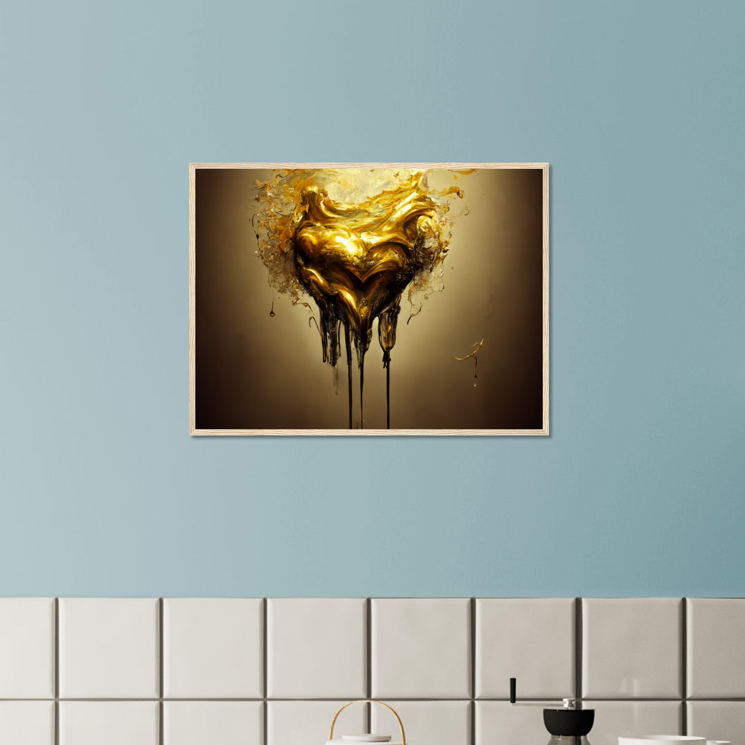 Premium Semi-Glossy Paper Wooden Framed Poster - Heart of Gold Melted