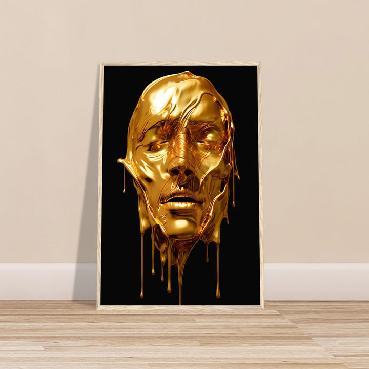 Classic Semi-Glossy Paper Wooden Framed Poster - Gold Face Dripping