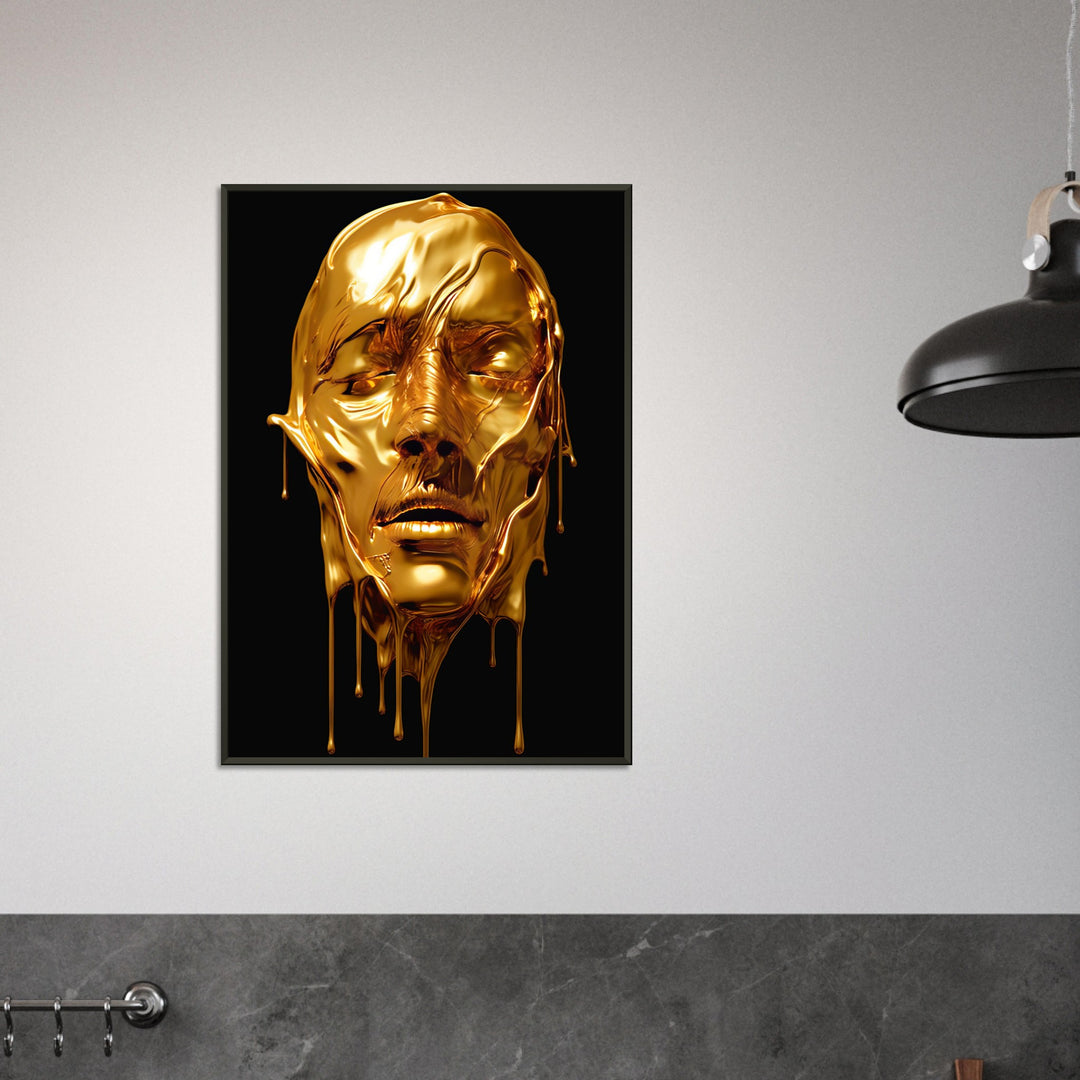 Premium Semi-Glossy Paper Metal Framed Poster - Gold Face Dripping