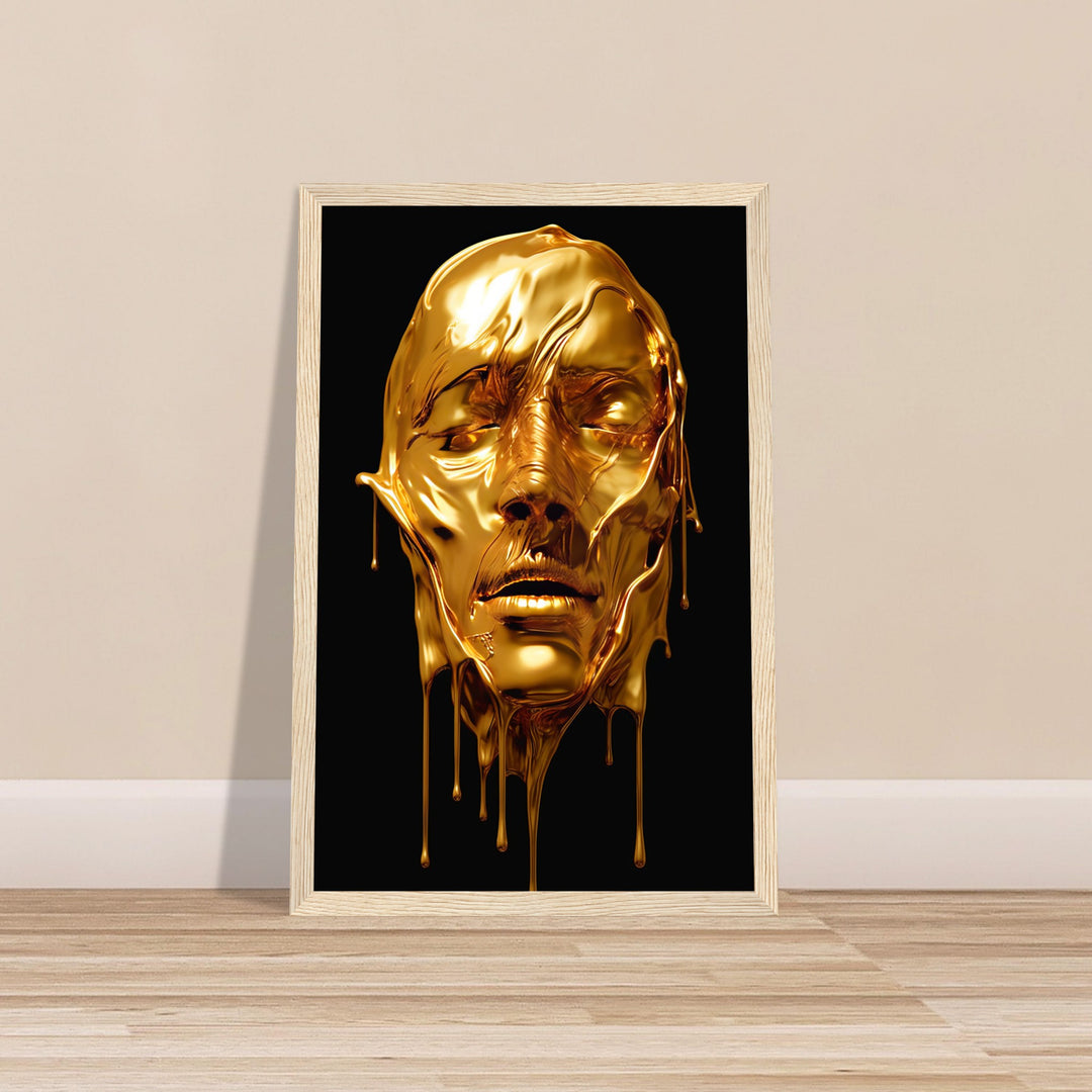 Classic Semi-Glossy Paper Wooden Framed Poster - Gold Face Dripping