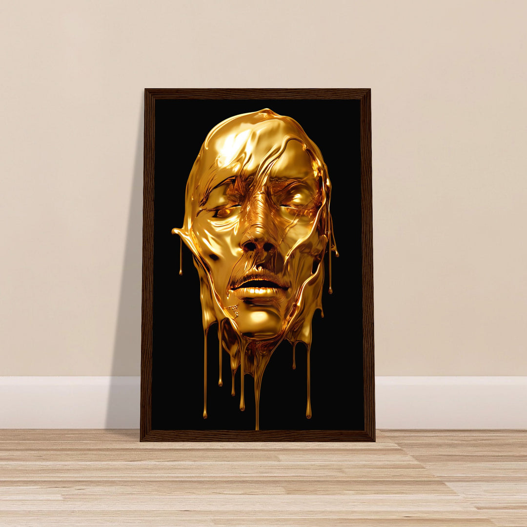 Classic Semi-Glossy Paper Wooden Framed Poster - Gold Face Dripping