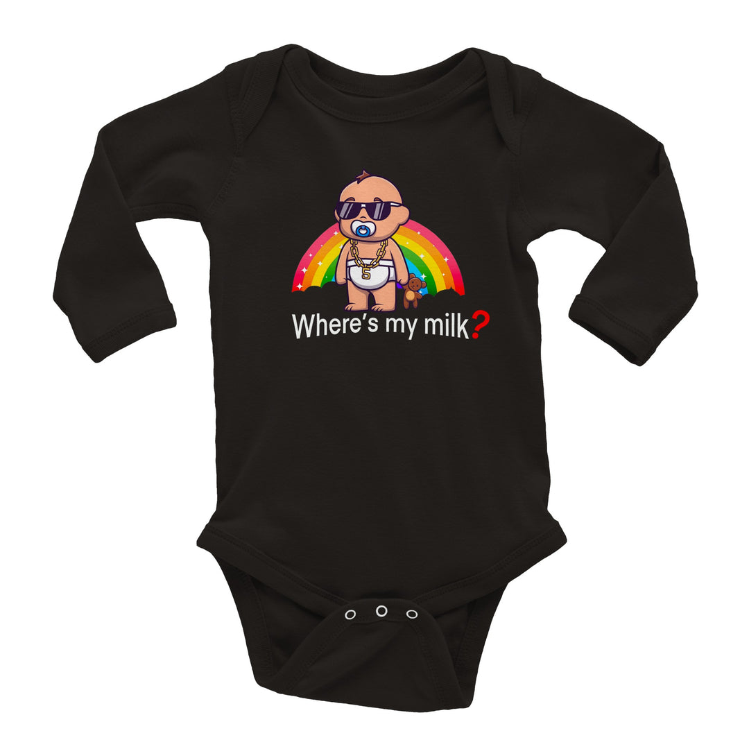 Classic Baby Long Sleeve Bodysuit - Where's My Milk Rainbow II