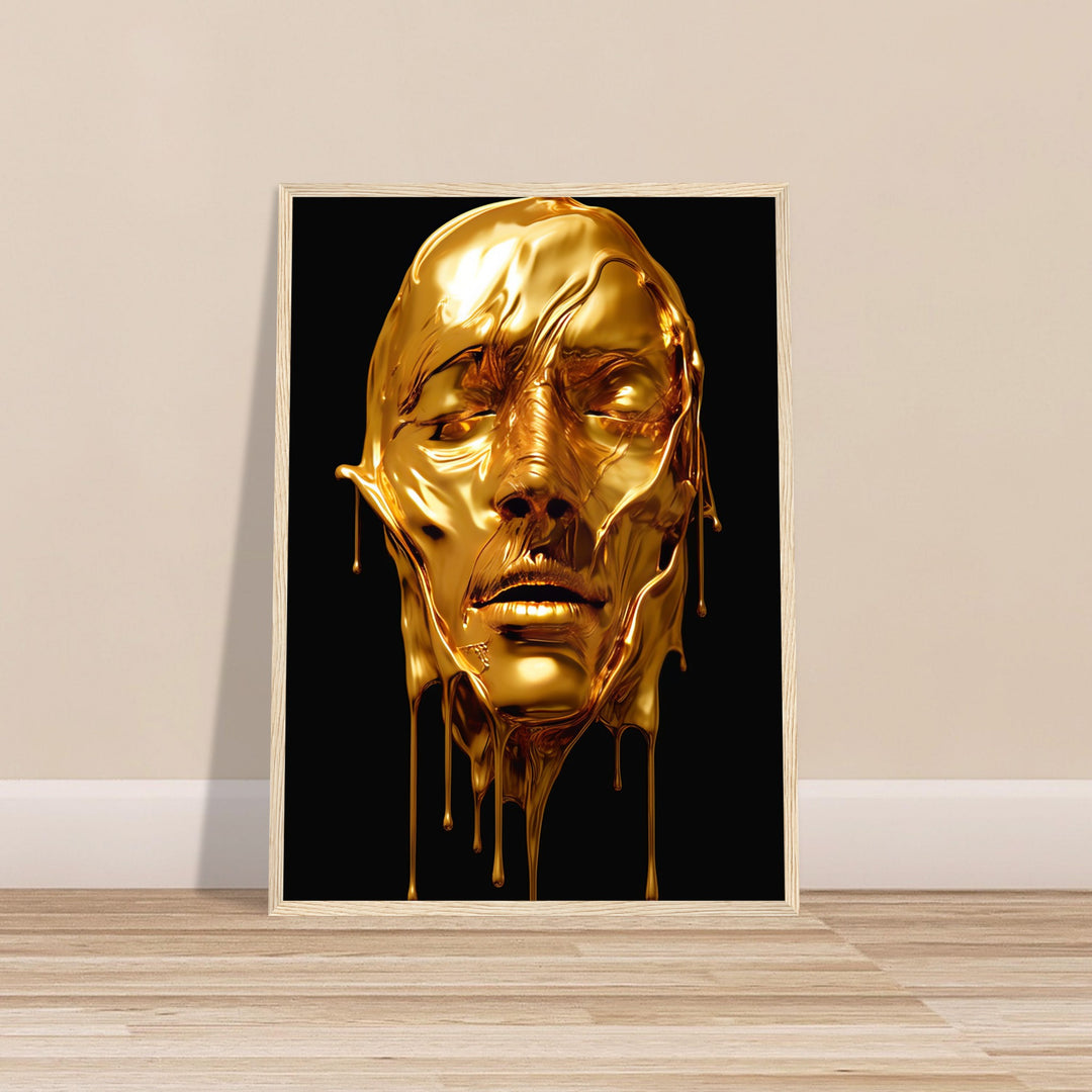 Classic Semi-Glossy Paper Wooden Framed Poster - Gold Face Dripping