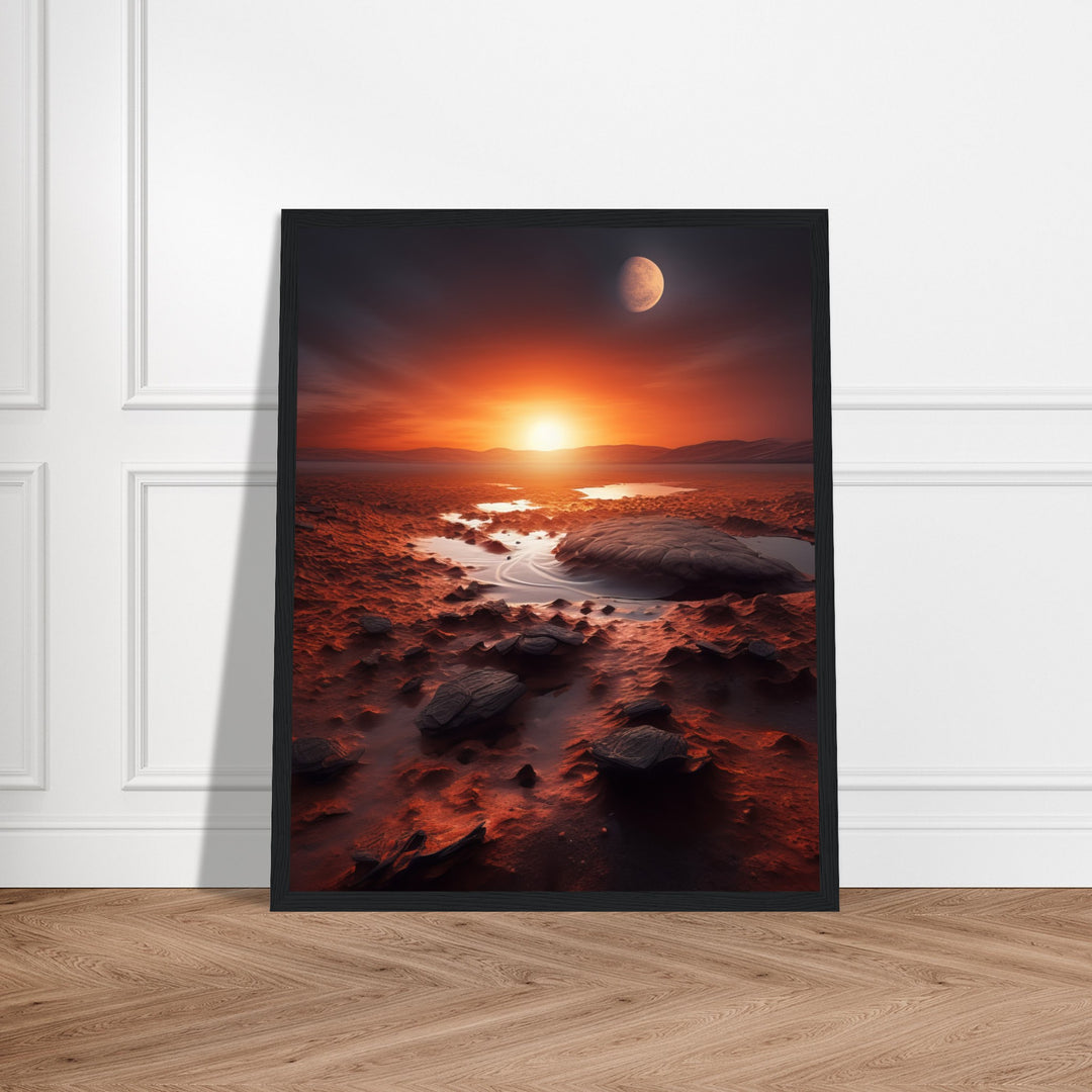 Classic Semi-Glossy Paper Wooden Framed Poster - Sunset on Mars II