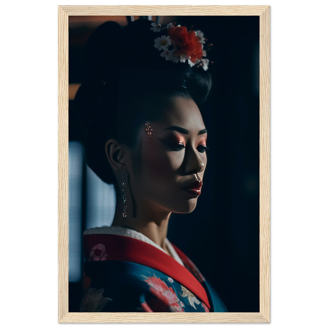 Museum-Quality Matte Paper Wooden Framed Poster - Geisha's Solitude