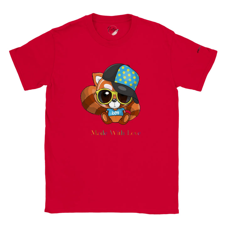 Classic Kids Crewneck T-shirt - Red Panda Boy "Made With Love"