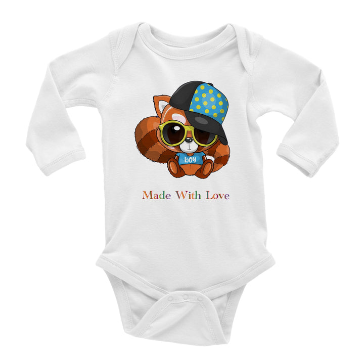 Classic Baby Long Sleeve Bodysuit - Red Panda Boy "Made With Love"