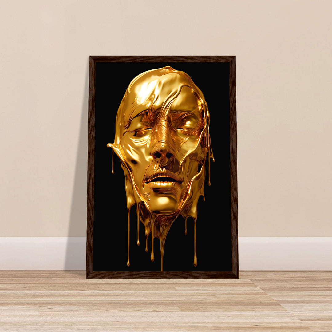 Classic Semi-Glossy Paper Wooden Framed Poster - Gold Face Dripping