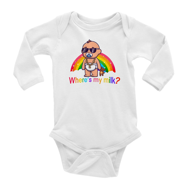 Classic Baby Long Sleeve Bodysuit - Where's My Milk Rainbow