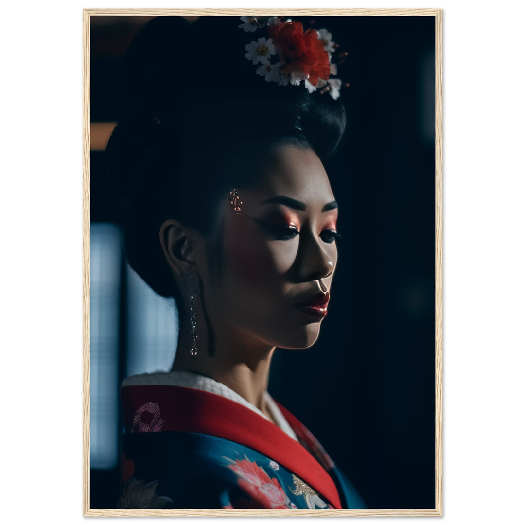 Classic Semi-Glossy Paper Wooden Framed Poster - Geisha's Solitude