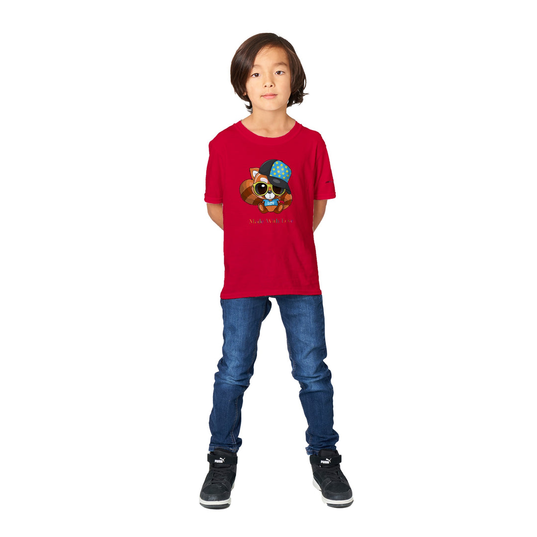 Classic Kids Crewneck T-shirt - Red Panda Boy "Made With Love"