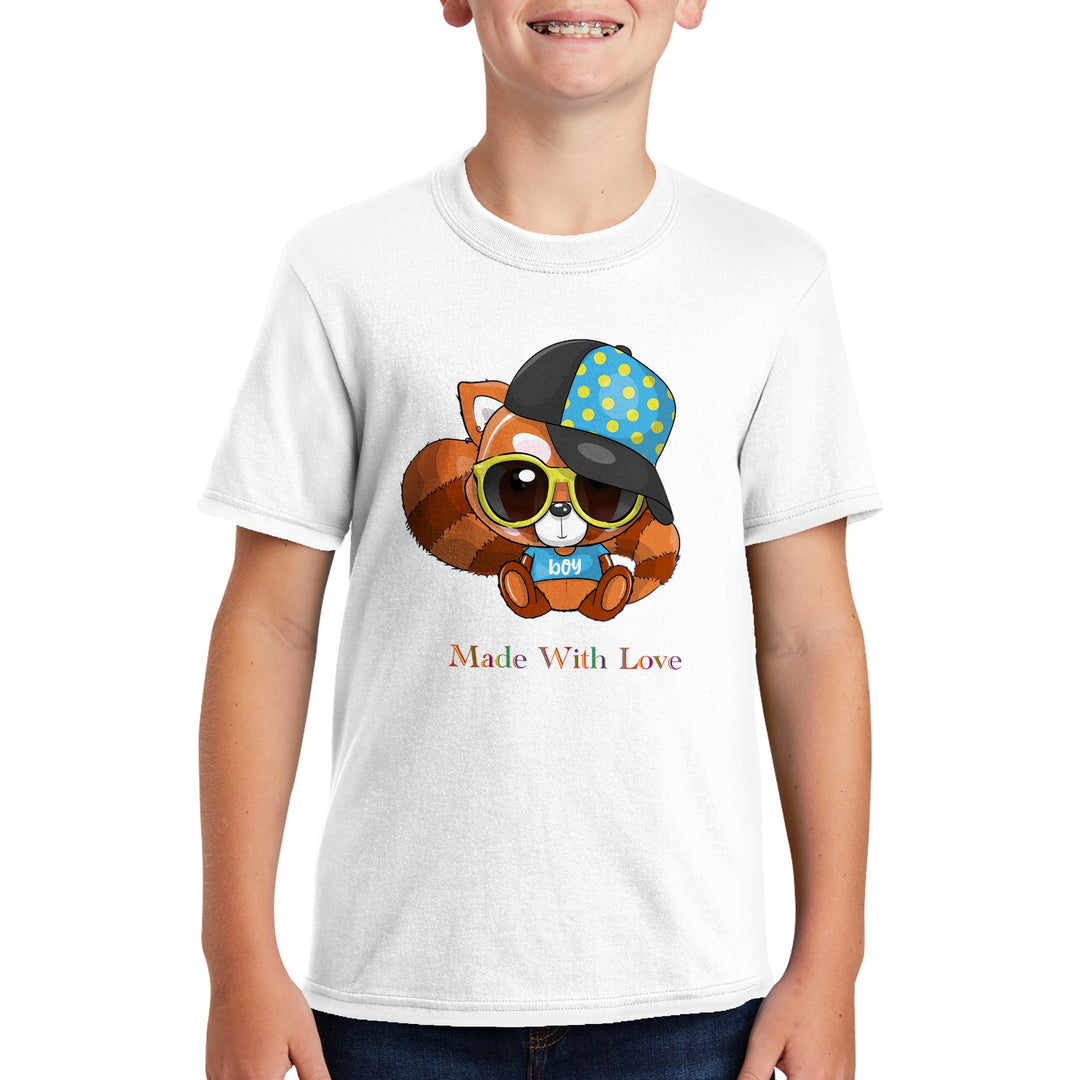 Polycotton Kids Crewneck T-shirt - Red Panda Boy "Made With Love"