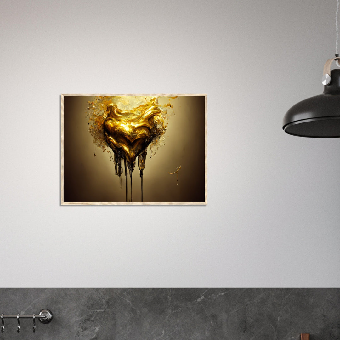 Classic Semi-Glossy Paper Wooden Framed Poster - Heart of Gold Melted