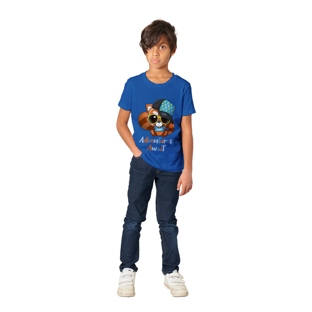 Premium Kids Crewneck T-shirt - Red Panda Boy "Adventures Await"