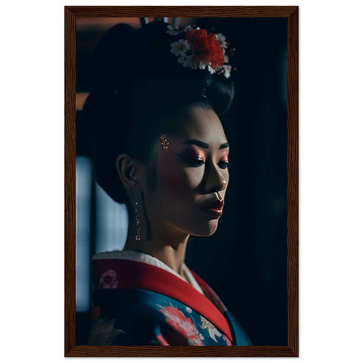 Museum-Quality Matte Paper Wooden Framed Poster - Geisha's Solitude