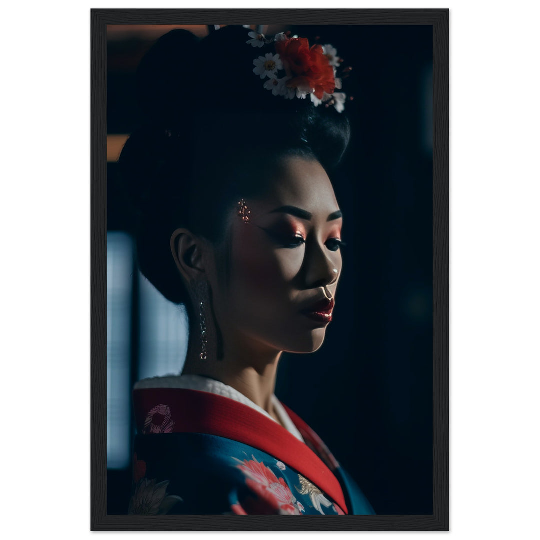 Museum-Quality Matte Paper Wooden Framed Poster - Geisha's Solitude