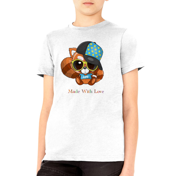 Premium Kids Crewneck T-shirt - Red Panda Boy "Made With Love"