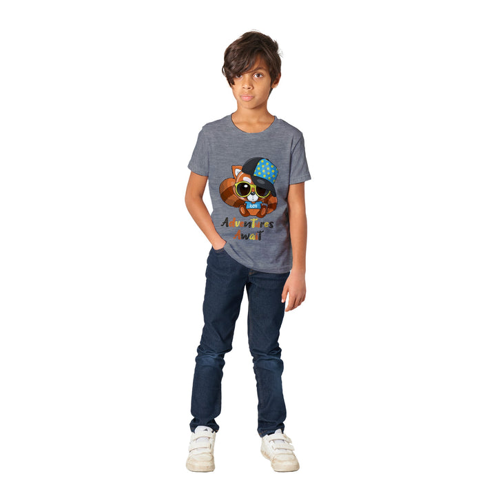 Premium Kids Crewneck T-shirt - Red Panda Boy "Adventures Await"