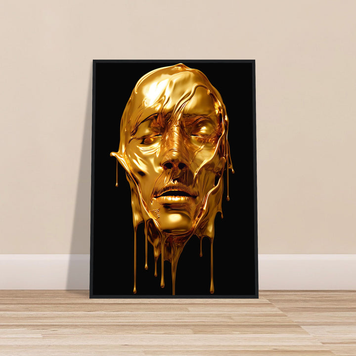 Classic Semi-Glossy Paper Wooden Framed Poster - Gold Face Dripping