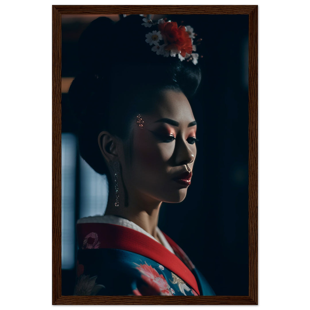 Museum-Quality Matte Paper Wooden Framed Poster - Geisha's Solitude