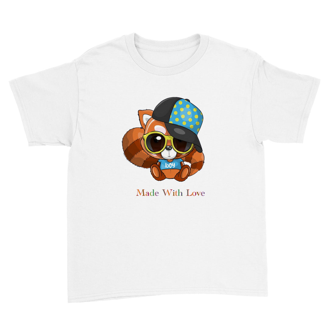 Polycotton Kids Crewneck T-shirt - Red Panda Boy "Made With Love"