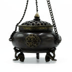 Large Brass Tibetan Burner - Four Symbol Hanging Pot