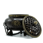 Large Brass Tibetan Burner - Four Symbol Hanging Pot