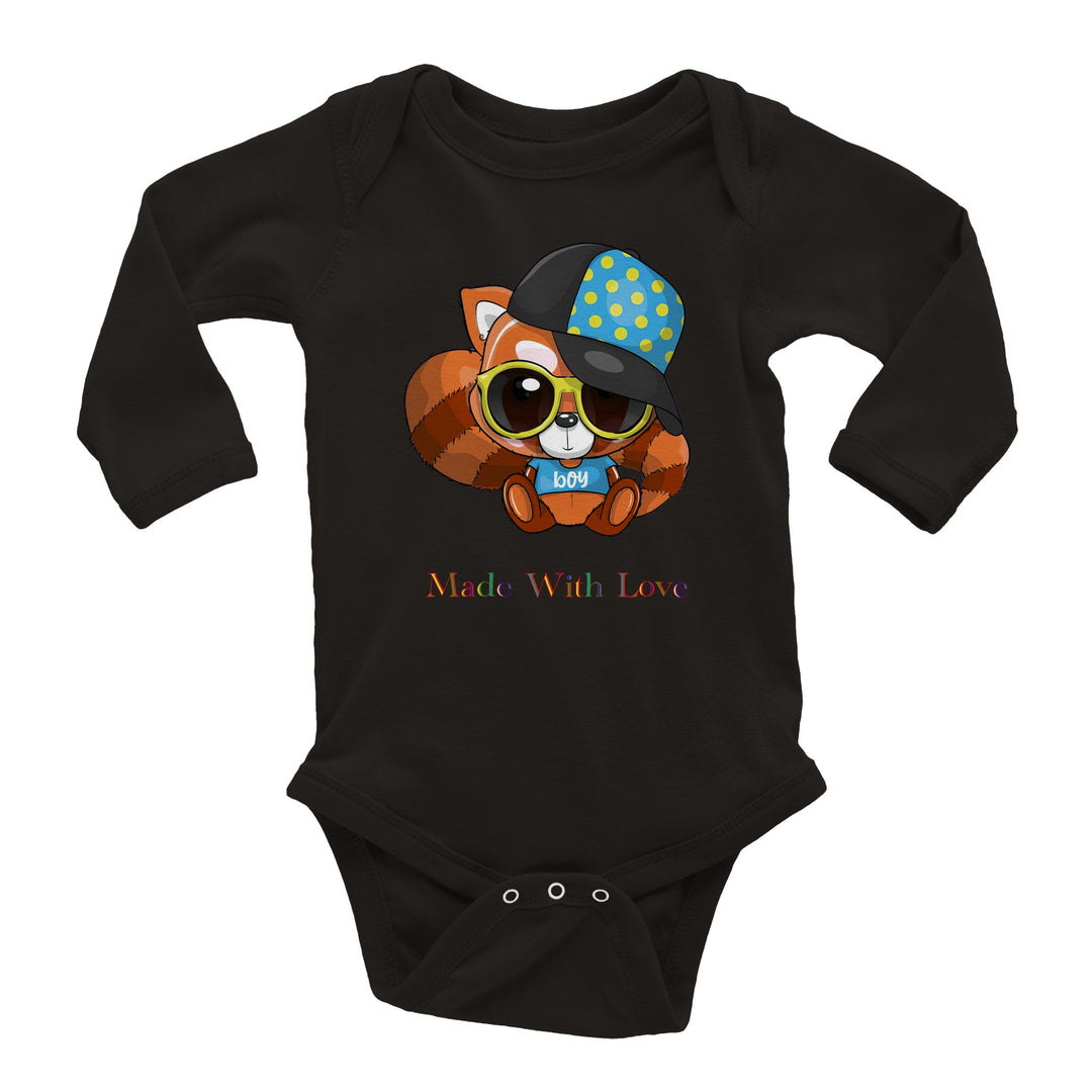 Classic Baby Long Sleeve Bodysuit - Red Panda Boy "Made With Love"