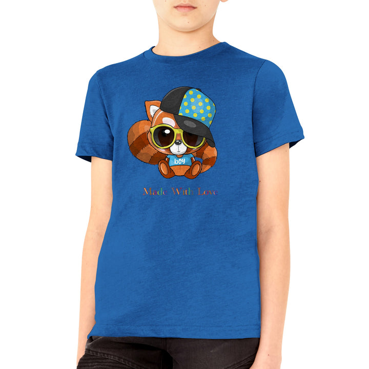 Premium Kids Crewneck T-shirt - Red Panda Boy "Made With Love"