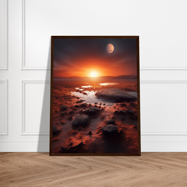 Classic Semi-Glossy Paper Wooden Framed Poster - Sunset on Mars II