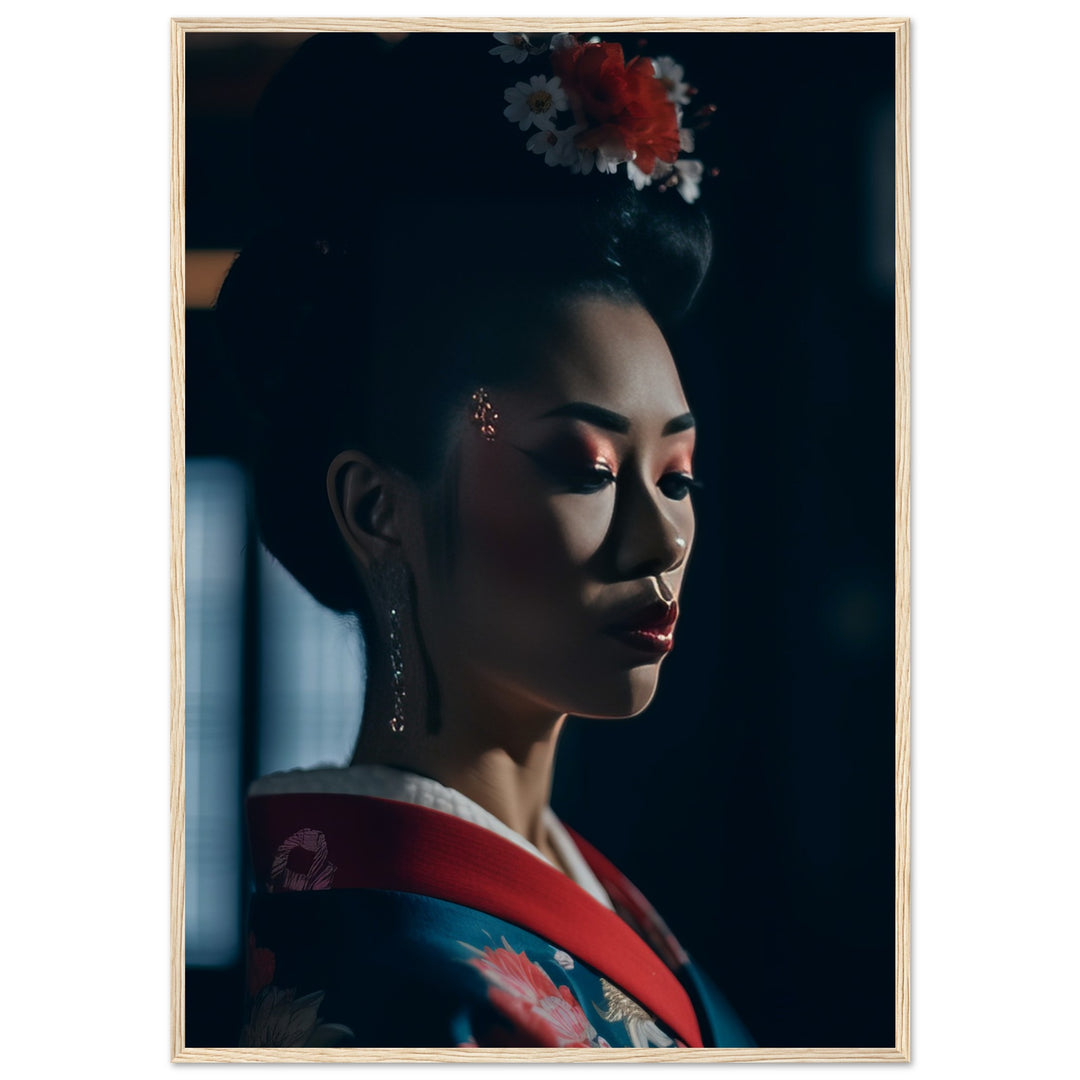 Museum-Quality Matte Paper Wooden Framed Poster - Geisha's Solitude