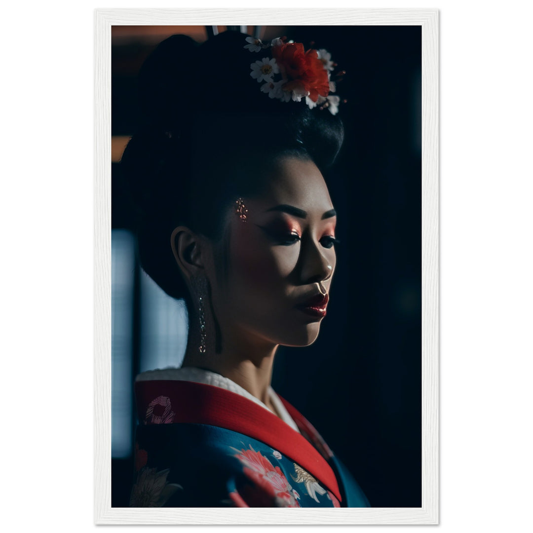 Museum-Quality Matte Paper Wooden Framed Poster - Geisha's Solitude