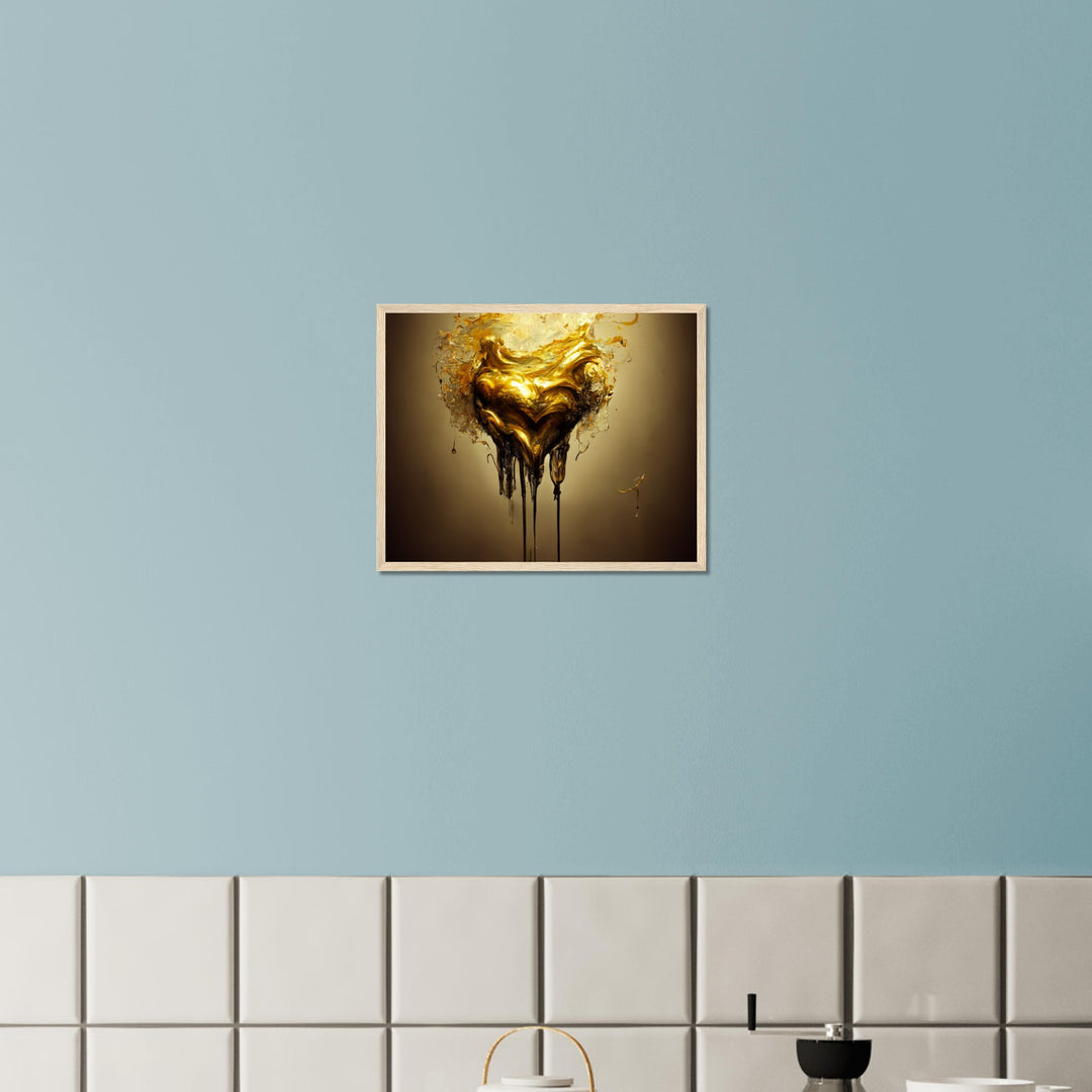 Premium Semi-Glossy Paper Wooden Framed Poster - Heart of Gold Melted